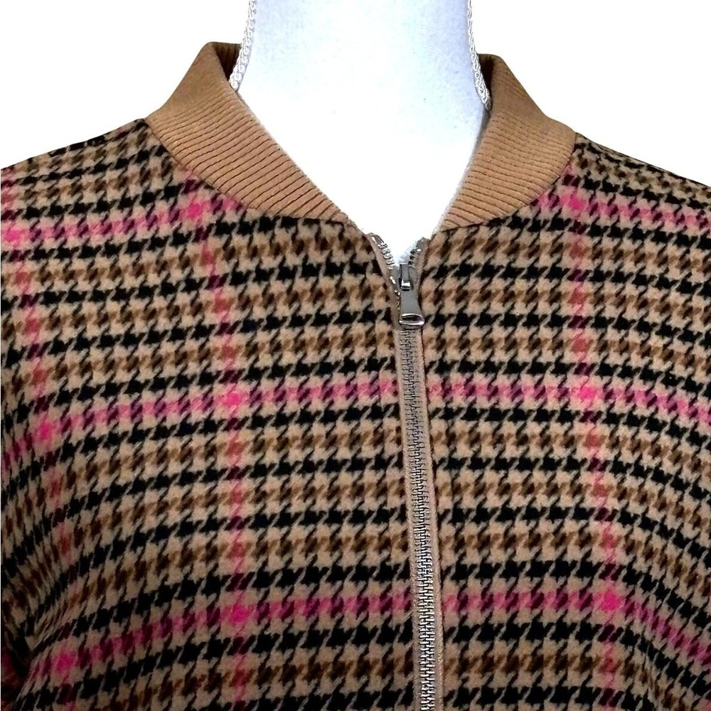 Loft Houndstooth Full Zip Bomber Jacket Brown Medium NWT Preppy Heritage Fall - Picture 4 of 8